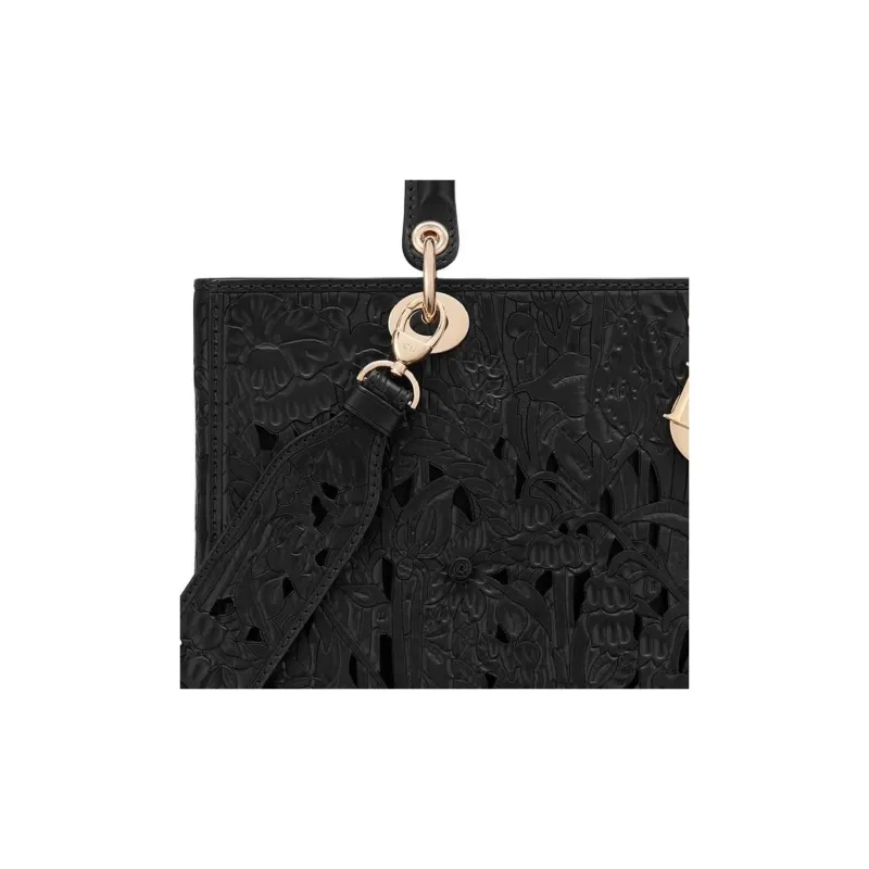 DIOR Cow Leather Lady Dior Bag, One Shoulder Handbag Large Size Women's Black-4