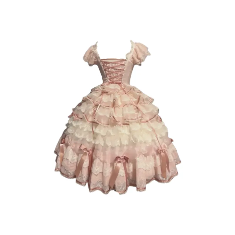 OUTDOORPRINCE Lolita Fashion Women's OP+Veil+Sleeves+Inner Pink Large Full Set-1