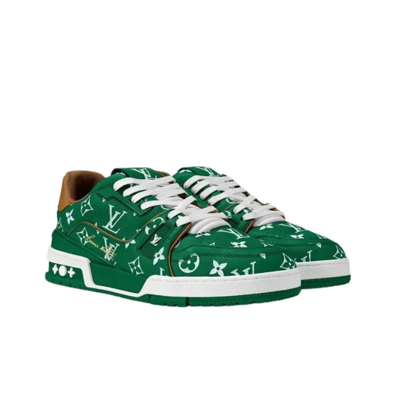 LOUIS VUITTON Trainer Low Top Skateboard Shoes Men's Green-2