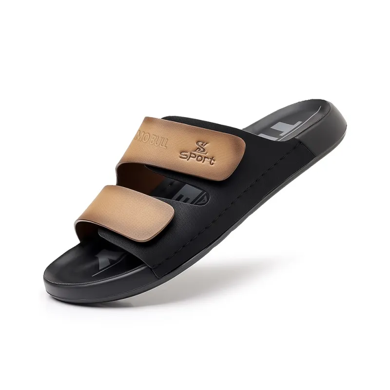 XIMO BULL Rubber Sole Stitching Leather Patchwork Odor Resistant Slide Slippers Men's-4