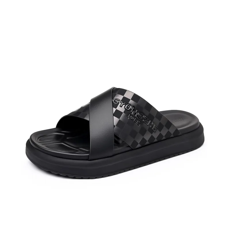 XIMO BULL Rubber Foam Outsole Totem Slip Resistant Slide Slippers Men's Black-0