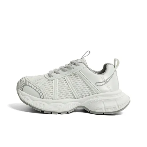 HUANQIU Height Increasing, Abrasion Resistant, Lightweight, And Breathable Low Top Chunky Sneakers Women's Beige