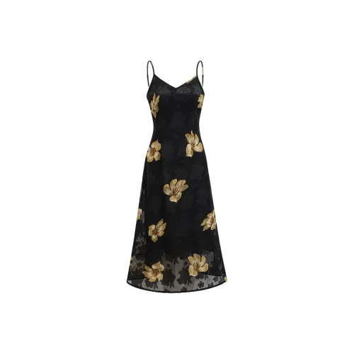 Udon House Slip Dresses Women's Black Gold Camisole Dress