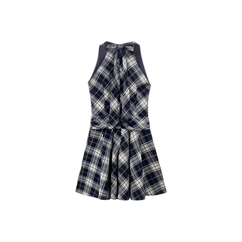 DOSOHEB Slip Dresses Women's Black White Plaid-1
