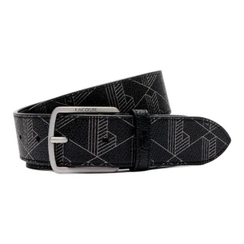 LACOSTE Leather, Metal, Polyvinyl Chloride Leather Belts Men's Black 3.5CM