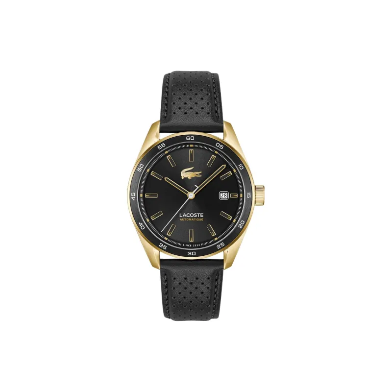 LACOSTE Wrist Watch Automatic Mechanical Movement Cow Leather Strap 40mm Black Dial Men's Watches-0