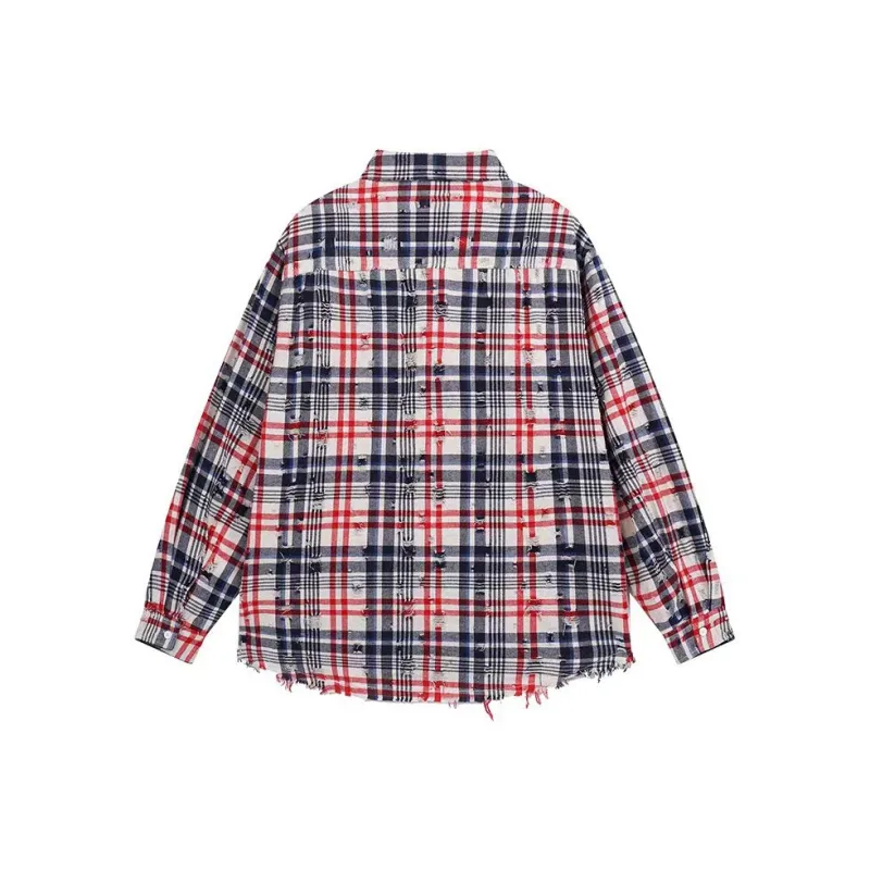 ABCMININ Shirts Women's Red Blue Plaid-1