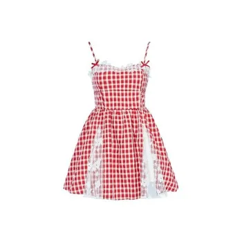 DOSOHEB Slip Dresses Women's Strawberry Red Plaid