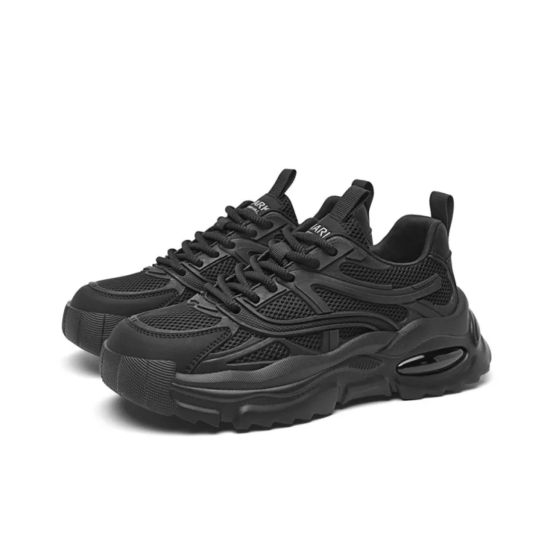 FAIRWHALE Casual Men's Shoes Height Increasing, Breathable, Slip Resistant Low Top Chunky Sneakers Men's Black-3