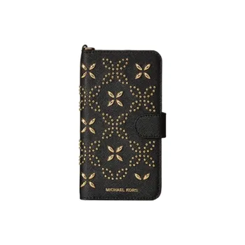 MICHAEL KORS Cross-Stitch Leather Clutches Wallet Women's Black