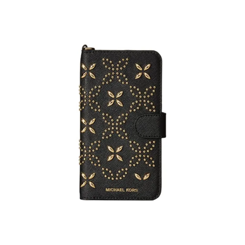 MICHAEL KORS Cross-Stitch Leather Clutches Wallet Women's Black-0