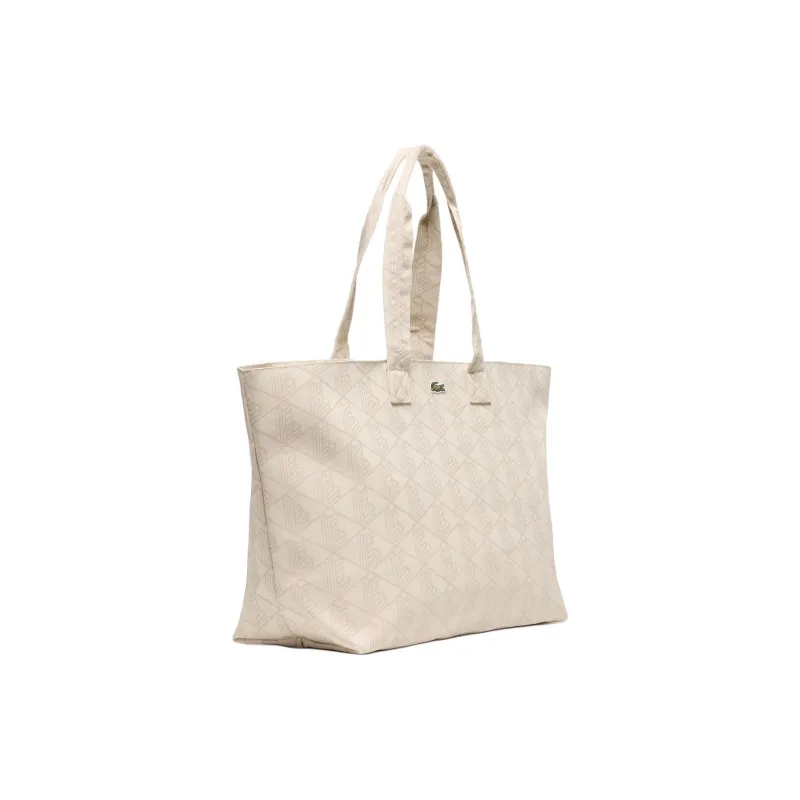 LACOSTE Cotton Fabric Tote Bag, Shopping Bag, Handbag Tubas Unisex Ecru-1