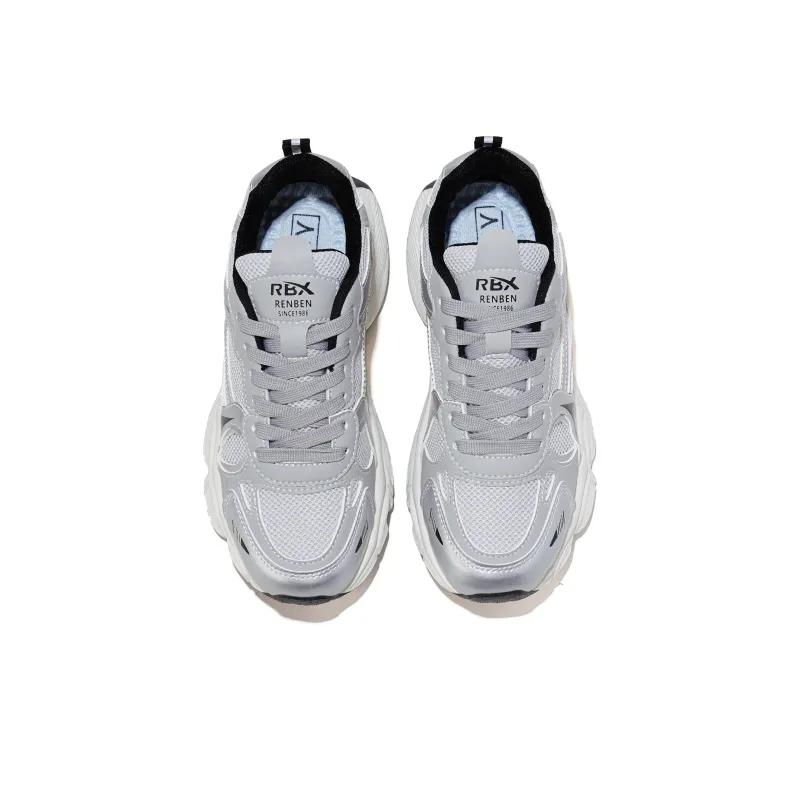 RENBEN Breathable Lightweight Height Increasing Low Top Chunky Sneakers Women's White-3