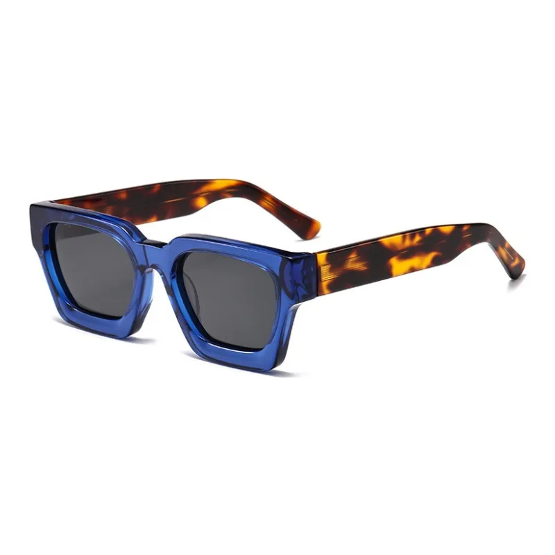 Thunder Pailong Plate Frame Square Sunglasses Unisex Black, White, Gray-11