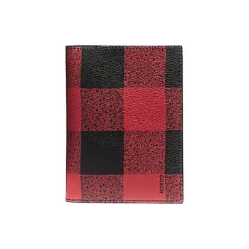 COACH Passport Case Coated Canvas Handheld Wallet Passport Holder Men's Red Black Antique Nickel