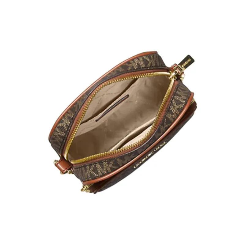 MICHAEL KORS Jet Set Travel Coated Canvas With Polyester Shoulder Bag, Crossbody Bag Medium Size Women's Brown & Gold-2
