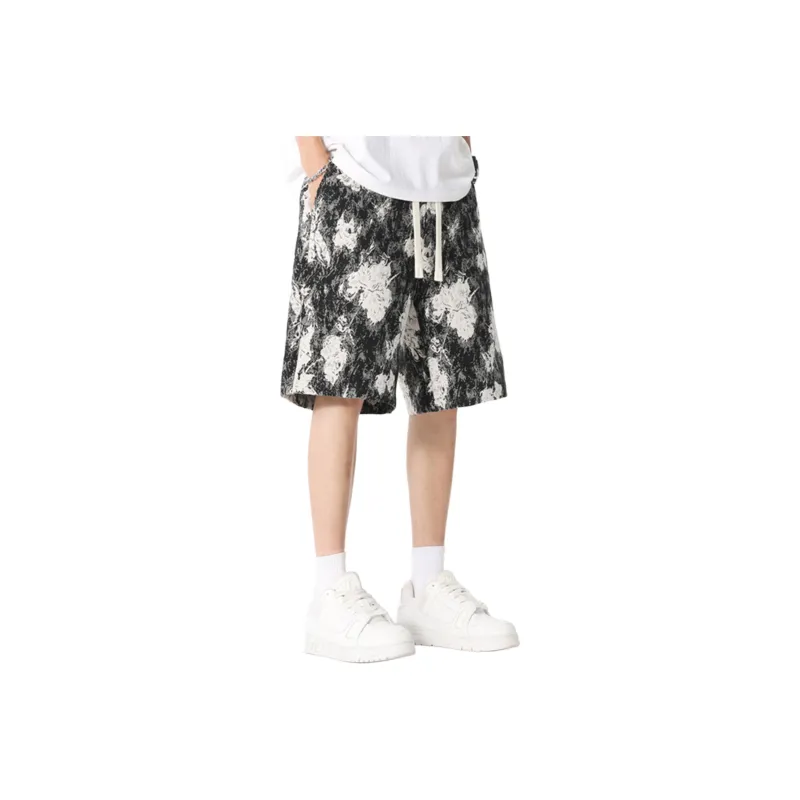 XAFB Casual Shorts Unisex Black Floral-0