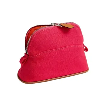 HERMES Bolide Cotton Clutch Mini Women's Red Lotus Flower
