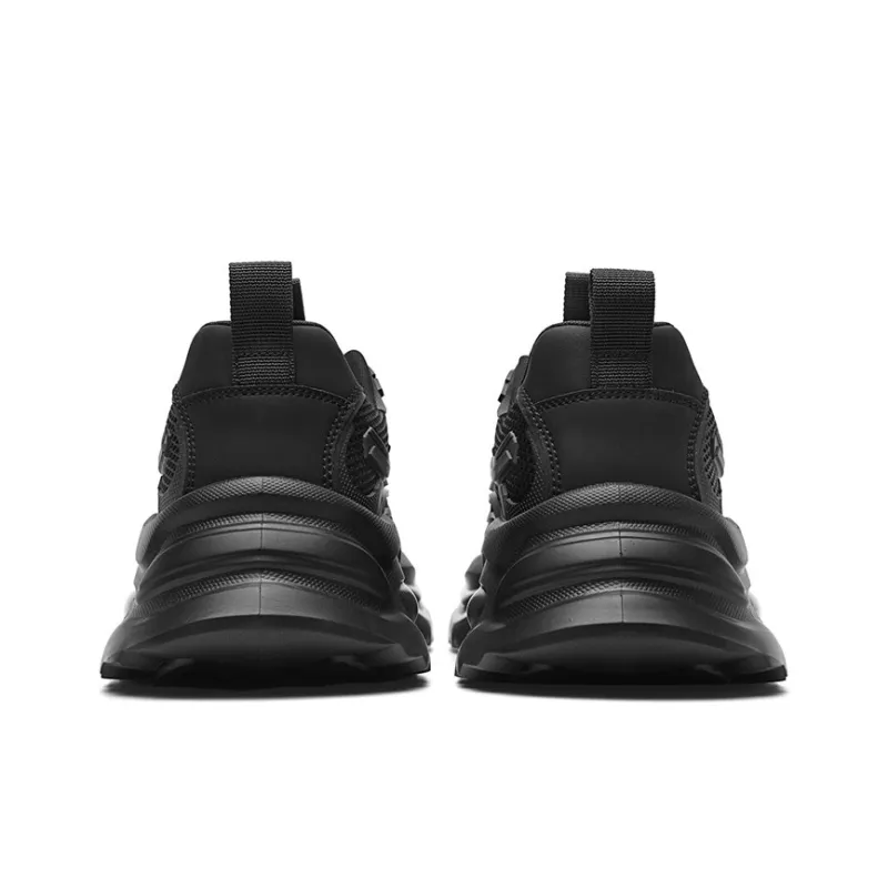 FAIRWHALE Casual Men's Shoes Height Increasing, Breathable, Slip Resistant Low Top Chunky Sneakers Men's Black-4