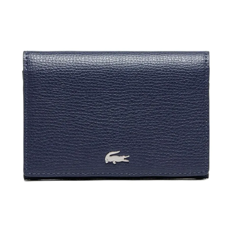 LACOSTE Cow Leather Business Card Holder Wallet Unisex Marine Blue-0