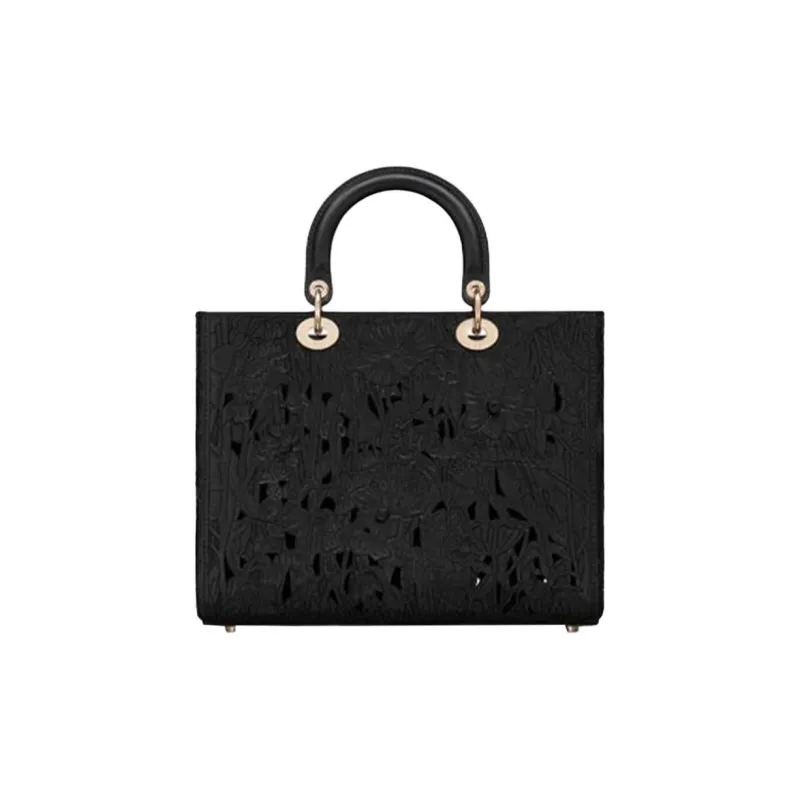 DIOR Cow Leather Lady Dior Bag, One Shoulder Handbag Large Size Women's Black-2