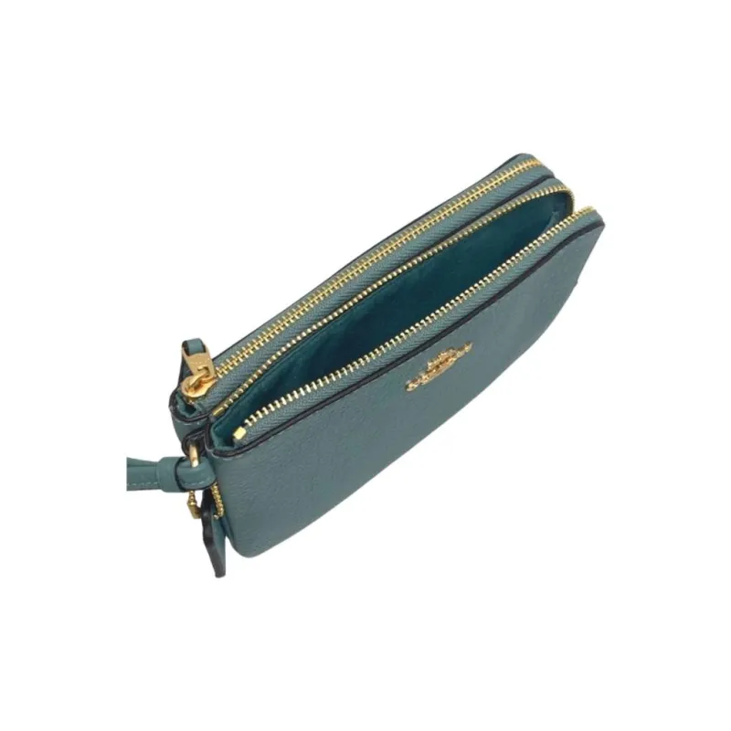 COACH Corner Zip Refined Pebble Leather Wrist Bag Clutch Small Size Women's Ink Wash Green-2