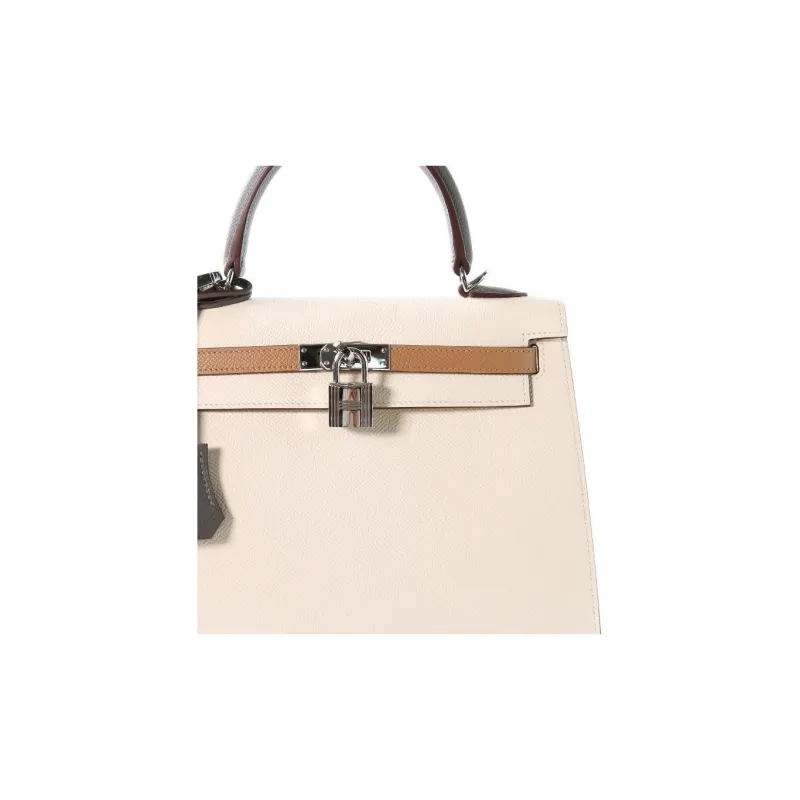 HERMES Kelly Epsom Leather Kelly Bag Handbag 25 Women's Cream White/Milk Tea/Rain Cloud Gray-2