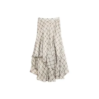 ELLE Casual Long Skirts Women's Coffee Plaid