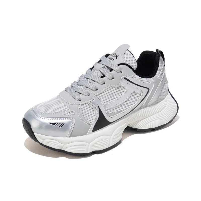 RENBEN Breathable Lightweight Height Increasing Low Top Chunky Sneakers Women's White-2