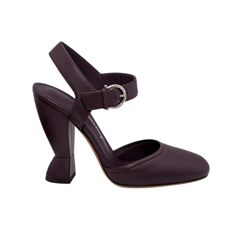 FERRAGAMO Salvatore Gazania Chunky Heel High Heels 10cm Women's Purple-1