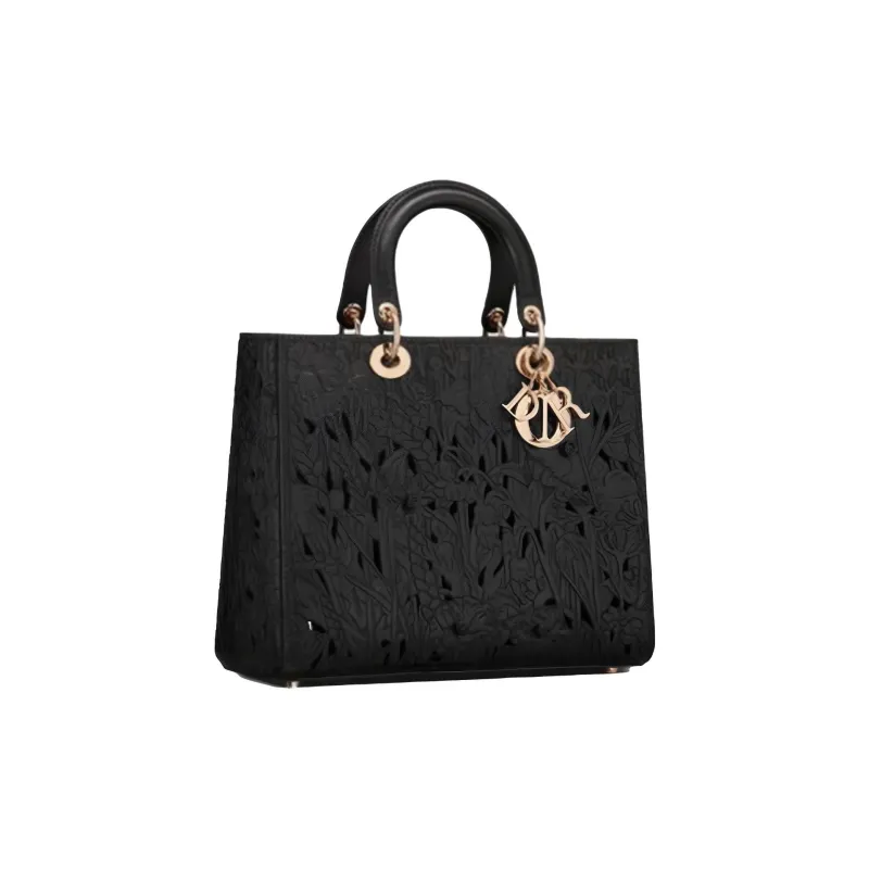 DIOR Cow Leather Lady Dior Bag, One Shoulder Handbag Large Size Women's Black-1