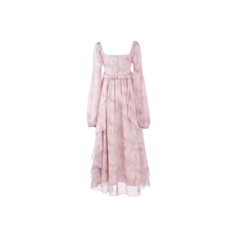 Flowers In Water Long Sleeved Dress Women's-1