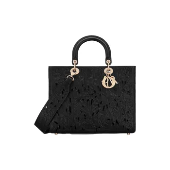 DIOR Cow Leather Lady Dior Bag, One Shoulder Handbag Large Size Women's Black