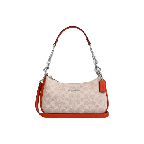 COACH Teri Coated Canvas Crossbody Bag, Shoulder Bag Women's Sand & Deep Orange