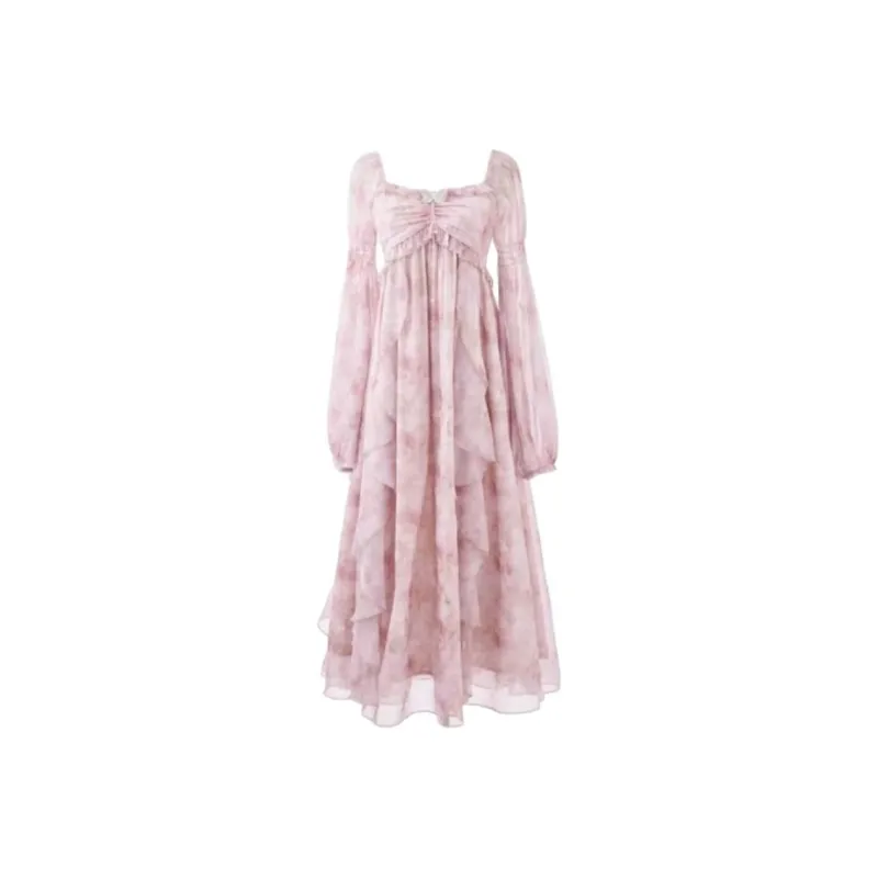 Flowers In Water Long Sleeved Dress Women's-0