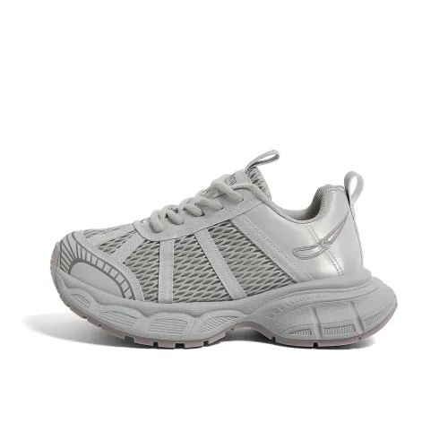 HUANQIU Anti Slip And Wear Resistant Height Increasing Low Top Chunky Sneakers Women's Gray