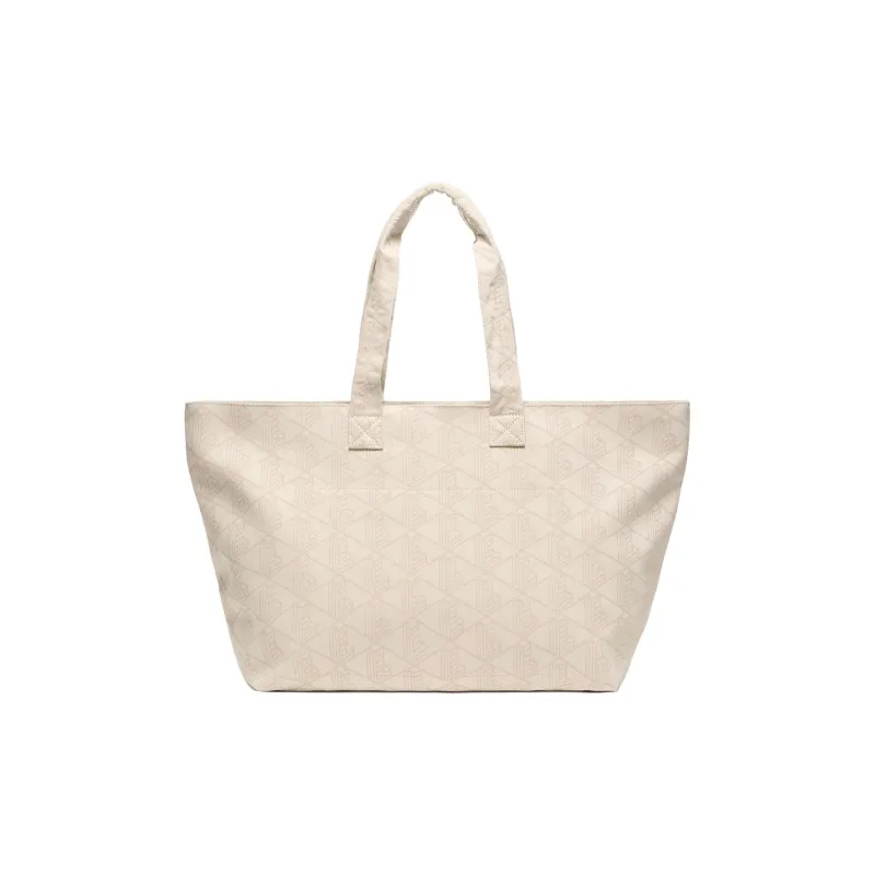 LACOSTE Cotton Fabric Tote Bag, Shopping Bag, Handbag Tubas Unisex Ecru-2