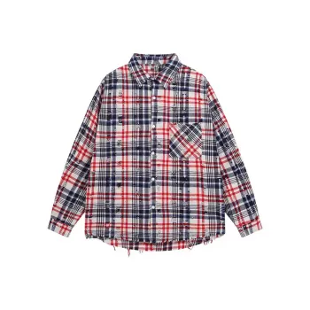 ABCMININ Shirts Women's Red Blue Plaid