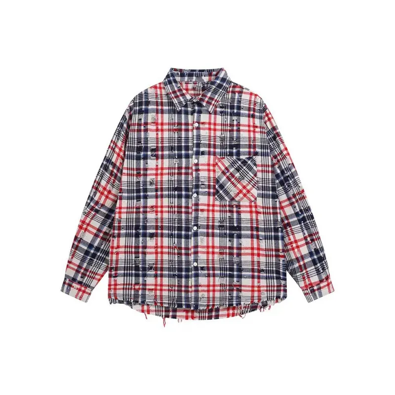 ABCMININ Shirts Women's Red Blue Plaid-0