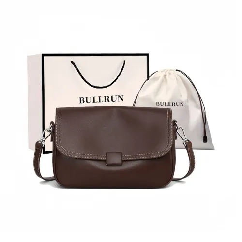Bullrun Cow Leather With Synthetic Leather Crossbody Bag, Shoulder Bag Women's Coffee