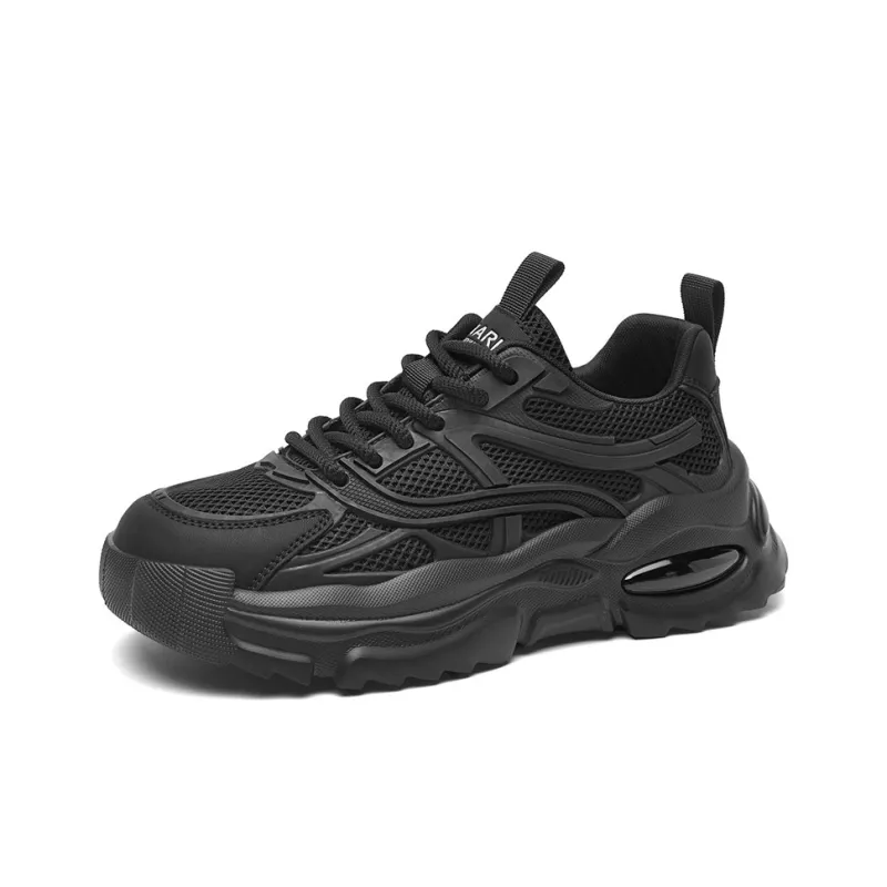FAIRWHALE Casual Men's Shoes Height Increasing, Breathable, Slip Resistant Low Top Chunky Sneakers Men's Black-2