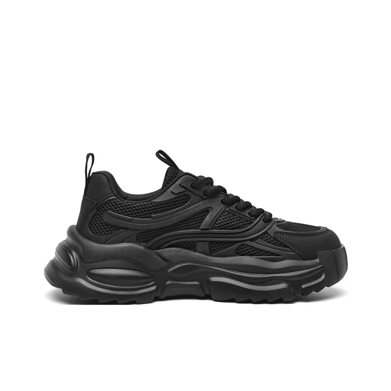 FAIRWHALE Casual Men's Shoes Height Increasing, Breathable, Slip Resistant Low Top Chunky Sneakers Men's Black-1