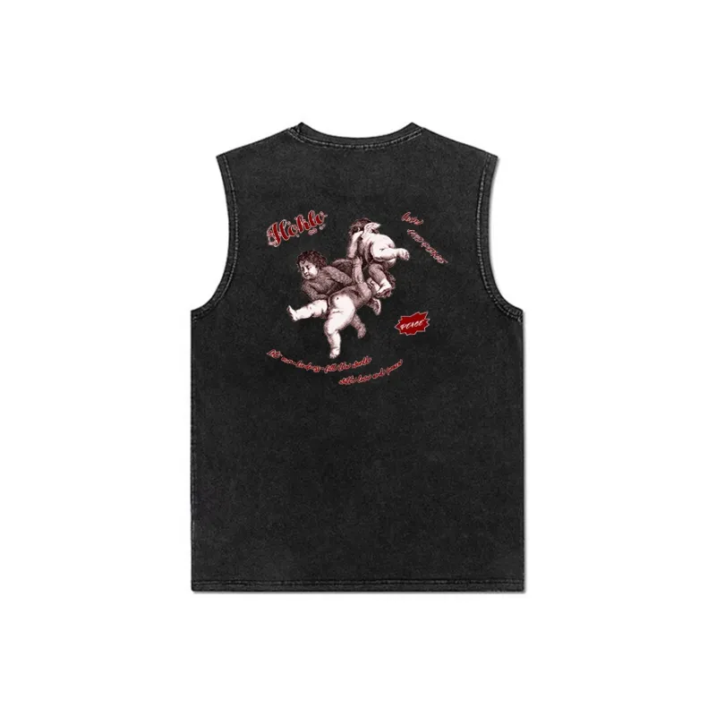 HOKLV Tank Tops Unisex Washed Black-1