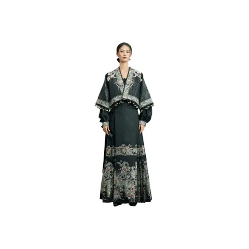XINGHEHANGE Mamianqun Black Hanfu Skirt Set Women's