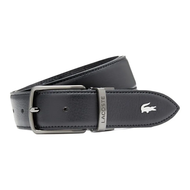 LACOSTE Cow Leather Belts Men's Black Width 3.5CM-0