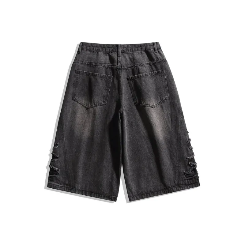 FASTFISH Denim Shorts Unisex Black Gray-3