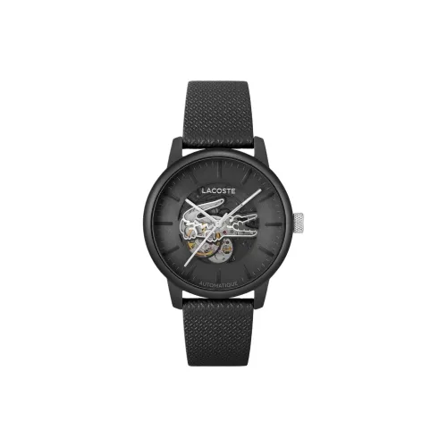 LACOSTE Wrist Watch Automatic Mechanical Movement Cow Leather Strap 44mm Black Dial Men's Watches