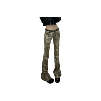 NHZN Casual Pants Women's Distressed Wild Python