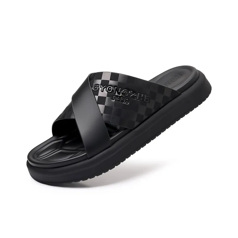 XIMO BULL Rubber Foam Outsole Totem Slip Resistant Slide Slippers Men's Black-5