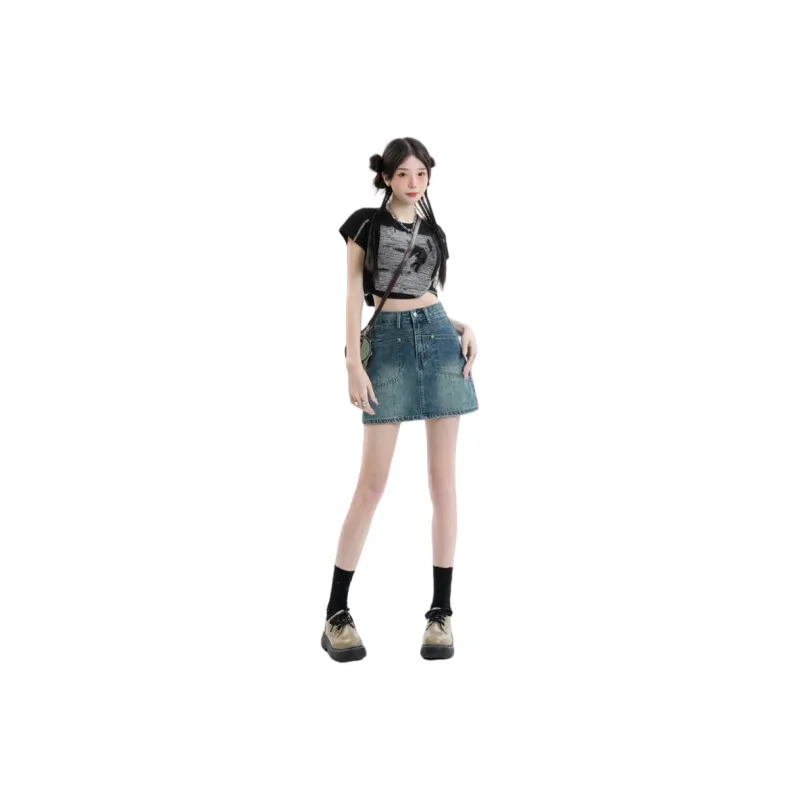 XIANSINIAO Denim Short Skirts Women's-5